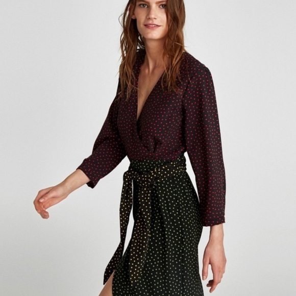 Zara Woman Polka Dot Wrap Dress. Size XL. EUC. Like New. Long Sleeve. Midi. - Picture 2 of 8